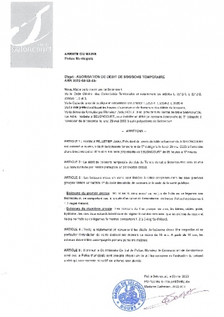 ARR2023-05-23-45 AUTORISATION DEBIT BOISSONS TEMPORAIRE TENNIS DE TABLE BROCANTE DU 29 MAI 2023