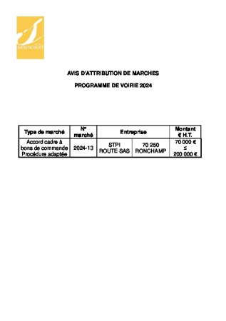 AVIS D ATTRIBUTION - PROGRAMME VOIRIE 2024