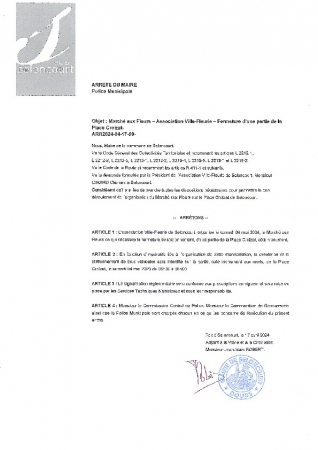 ARR2024-04-17-50 Arrêté de fermeture de la place Ambroise Croizat - marché aux fleurs - Seloncourt Ville Fleurie - 04 mai 2024