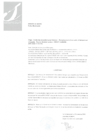 ARR2024-11-15-178 Arrêté de circulation par Circet du 18 novembre durant 2 jours au 37 rue du Général Leclerc