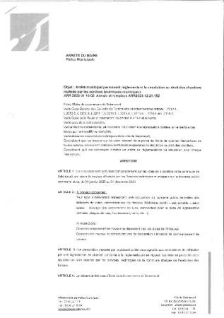 ARR20250110-02 Arrêté municipal permament règlementant la circulation au droit des chantiers réalisés par les services techniques municipaux