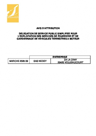 AVIS D ATTRIBUTION-DSP FOURRIERE AUTOMOBILES