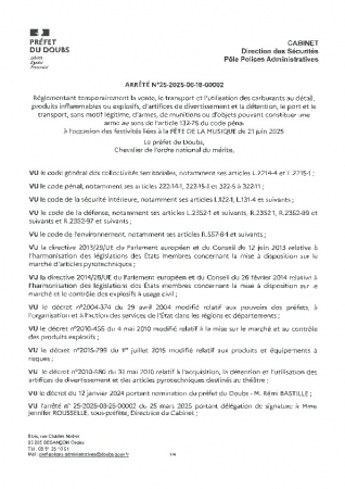 Arrêté carburants-pétards-armes fête de la musique