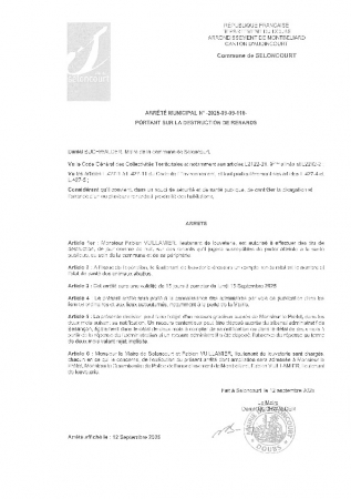 ARR20250909-110 Arrêté autorisant la destruction du renard à compter du 15 septembre 2025